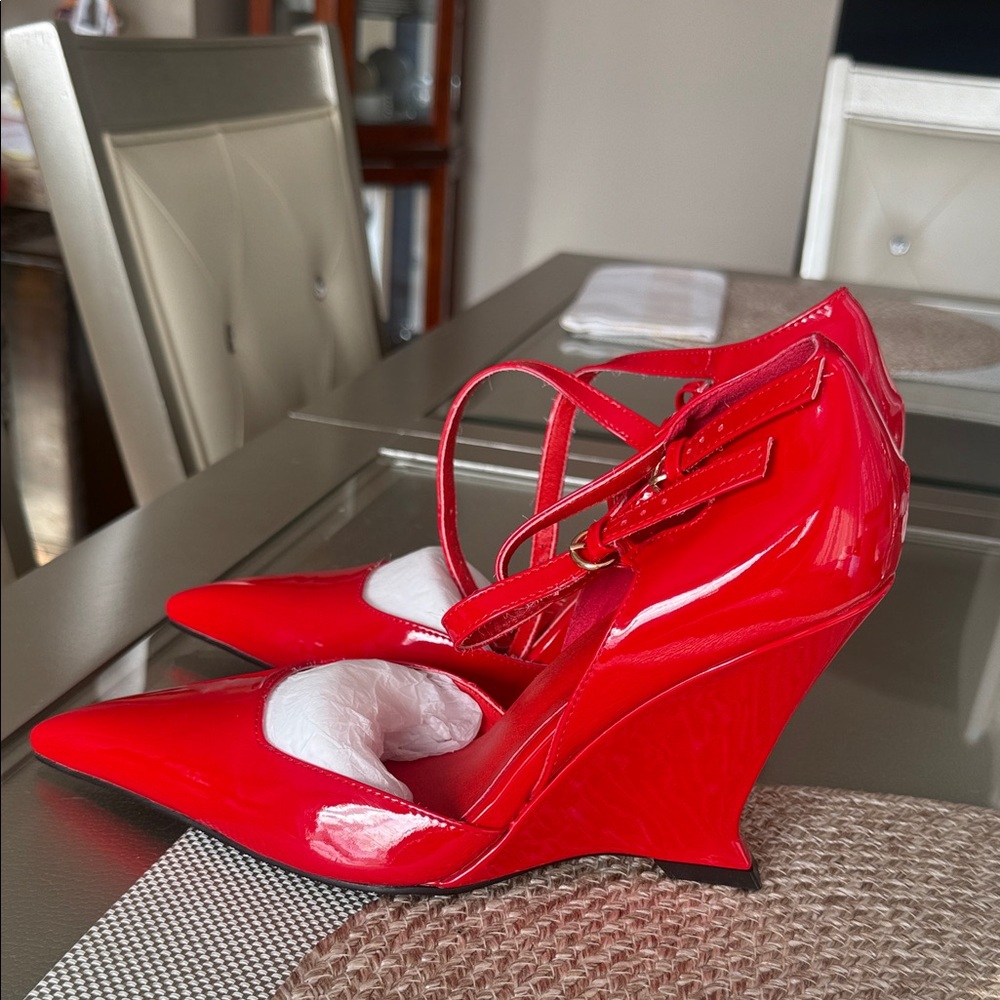 Vibrant Red Women's Patent Wedge Shoes